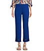 Color:Cobalt - Image 1 - Petite Size Tech Stretch Inset Hem Detail Tummy Control Pull-On Straight Leg Cropped Pants