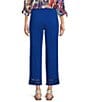 Color:Cobalt - Image 2 - Petite Size Tech Stretch Inset Hem Detail Tummy Control Pull-On Straight Leg Cropped Pants