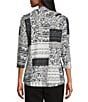 Allison Daley Petite Size Textured Print 3/4 Sleeve Envelope Button Neck Top, Color:Black Autumn Textured - Image 2