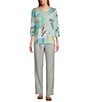 Color:Pearl Grey - Image 3 - Petite Size Textured Straight Leg Pull-On Pants