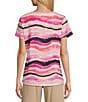 Color:Water Wave - Image 2 - Petite Size Wave Stripe Print Embellished Short Sleeve Crew Neck Art Tee Shirt