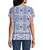 Allison Daley Pink Folk Tile Print Short Sleeve Keyhole Neck Knit Top, Color:French Rose Pink Folk Tile - Image 2