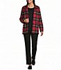 Allison Daley Plaid Long Sleeve Open-Front Rib Trim Cardigan - Image 3