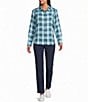 Allison Daley Plaid Long Sleeve Point Collar Button Front Blouse - Image 3