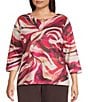 Allison Daley Plus Autumn Zebra Print 3/4 Sleeve Keyhole Neck Knit Top, Color:Espresso Autumn Zebra - Image 1