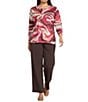 Allison Daley Plus Autumn Zebra Print 3/4 Sleeve Keyhole Neck Knit Top, Color:Espresso Autumn Zebra - Image 3