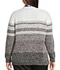 Allison Daley Plus Black Snow White Long Sleeve Open-Front Gradience Stripe Cardigan, Color:Black/Snow White - Image 2