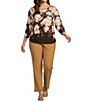Allison Daley Plus Espresso Botanic Rose Cascade Print Long Sleeve Crew Neck Knit Top, Color:Espresso Botanic Rose Cascade - Image 3