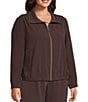 Allison Daley Plus Espresso Long Sleeve Point Collar Zipper Front Jacket, Color:Espresso - Image 4