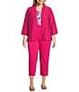 Allison Daley Plus Size 3/4 Sleeve Open-Front Eyelet Knit Cardigan, Color:Raspberry - Image 3