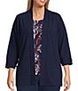 Color:True Navy - Image 1 - Plus Size 3/4 Sleeve Open Front Patch Pocket Cardigan