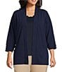 Color:True Navy - Image 1 - Plus Size 3/4 Sleeve Open Front Patch Pocket Cardigan