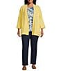 Allison Daley Plus Size 3/4 Sleeve Open Front Patch Pocket Cardigan, Color:Pineapple - Image 3