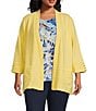 Allison Daley Plus Size 3/4 Sleeve Open Front Patch Pocket Cardigan, Color:Pineapple - Image 1
