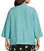 Color:Aquarelle - Image 2 - Plus Size 3/4 Sleeve Open Front Texture Knit Cardigan