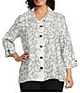 Allison Daley Plus Size 3/4 Sleeve Point Collar Button Front Embroidered Blouse, Color:Snow White/Black Embroidery - Image 1