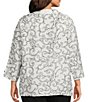 Allison Daley Plus Size 3/4 Sleeve Point Collar Button Front Embroidered Blouse, Color:Snow White/Black Embroidery - Image 2