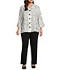 Allison Daley Plus Size 3/4 Sleeve Point Collar Button Front Embroidered Blouse, Color:Snow White/Black Embroidery - Image 3