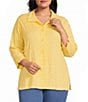 Allison Daley Plus Size 3/4 Sleeve Point Collar Button Front Knit Top - Image 1
