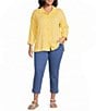 Allison Daley Plus Size 3/4 Sleeve Point Collar Button Front Knit Top - Image 3