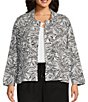 Allison Daley Plus Size 3/4 Sleeve Point Collar Button Front Linen Blend Jacket, Color:Black/White Currents - Image 1