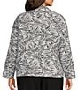Allison Daley Plus Size 3/4 Sleeve Point Collar Button Front Linen Blend Jacket, Color:Black/White Currents - Image 2