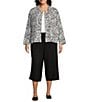 Allison Daley Plus Size 3/4 Sleeve Point Collar Button Front Linen Blend Jacket, Color:Black/White Currents - Image 3
