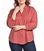 Allison Daley Plus Size 3/4 Sleeve Point Collar Y-Neck Button Front Top - Image 1