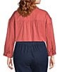 Allison Daley Plus Size 3/4 Sleeve Point Collar Y-Neck Button Front Top - Image 2