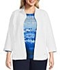 Allison Daley Plus Size 3/4 Sleeve Stand Collar Zip Front Jacket, Color:Snow White - Image 1