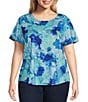 Color:Cool Abstract - Image 1 - Plus Size Abstract Print Embellished Short Sleeve Crew Neck Tee Shirt