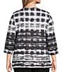 Allison Daley Plus Size Black Abstract Checks Print 3/4 Sleeve Crew Neck Knit Top, Color:Black Abstract Checks - Image 2