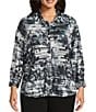 Allison Daley Plus Size Black Showering Floral Print Long Sleeve Point Collar Button Front Shirt, Color:Black Showering Flowers - Image 1