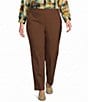 Allison Daley Plus Size Brown Tiramisu Stretch Pull On Straight Leg Pants - Image 1