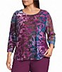 Allison Daley Plus Size Burnout 3/4 Sleeve Crew Neck Knit Top - Image 1
