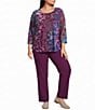 Allison Daley Plus Size Burnout 3/4 Sleeve Crew Neck Knit Top - Image 3