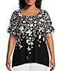 Color:Cascade Butterfly - Image 1 - Plus Size Butterfly Print Short Tie Sleeve Scoop Neck Knit Top