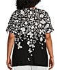 Color:Cascade Butterfly - Image 2 - Plus Size Butterfly Print Short Tie Sleeve Scoop Neck Knit Top