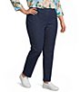 Allison Daley Plus Size Chambray Straight Leg Stretch Denim Elastic Waist Pull-On Pants - Image 1