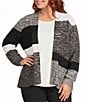 Allison Daley Plus Size Color Block Long Sleeve Open-Front Rib Trim Cardigan - Image 1