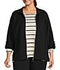 Color:Black - Image 1 - Plus Size Coordinating Long Roll Tab Sleeve Stand Collar Zip Front Jacket