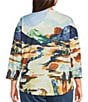 Allison Daley Plus Size Deep Forest Autumn Prairie Print Embellished 3/4 Sleeve Crew Neck Knit Top, Color:Deep Forest Autumn Prairie - Image 2