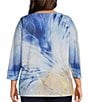 Color:Navy Butterfly - Image 2 - Plus Size Embellished Butterfly Print 3/4 Sleeve Crew Neck Knit Top
