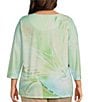 Color:Sap Green Butterfly - Image 2 - Plus Size Embellished Butterfly Print 3/4 Sleeve Crew Neck Knit Top