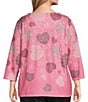Color:Chateau Rose Hearts - Image 2 - Plus Size Embellished Cascading Hearts Print 3/4 Sleeve Crew Neck Knit Top