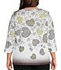 Allison Daley Plus Size Embellished Cascading Hearts Print 3/4 Sleeve Crew Neckline Knit Top, Color:Black/White Hearts - Image 2