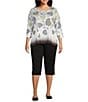 Allison Daley Plus Size Embellished Cascading Hearts Print 3/4 Sleeve Crew Neckline Knit Top, Color:Black/White Hearts - Image 3