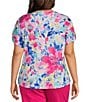 Allison Daley Plus Size Embellished Floral Print Short Tulip Sleeve V-Neck Knit Top, Color:Raspberry Ethereal Garden - Image 2