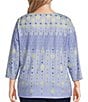 Allison Daley Plus Size Embellished Folk Stitch Print 3/4 Sleeve Crew Neck Knit Top, Color:Chambray Folk Stitch - Image 2