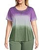 Allison Daley Plus Size Embellished Ombre Print Short Sleeve Crew Neck Knit Top, Color:Sage Ombre - Image 1